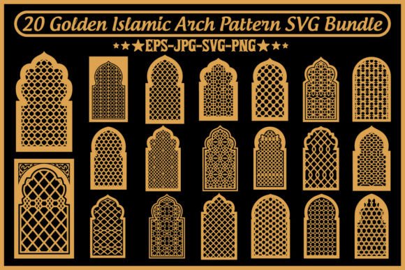 20 Golden Islamic Arch Pattern Bundle: Graphics & Illustrations