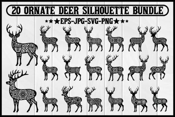 20 Ornate Deer Silhouette Bundle: Graphics & Illustrations