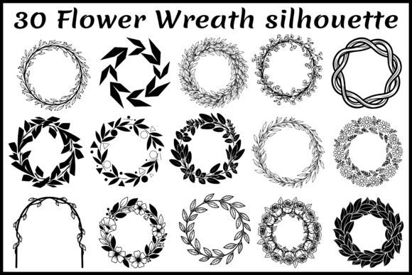 30 Flower Wreath Silhouette Bundle