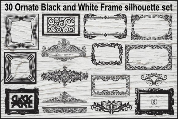 30 Ornate Vintage Frame Silhouette Set: Graphics & Illustrations