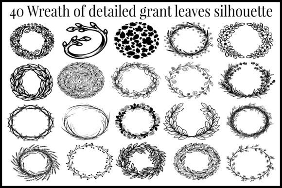 40 Detailed Leaf Wreath Silhouette Graphics & Illustrations