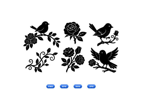 Birds and Rose Clipart Set