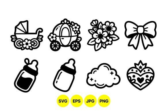 Cute Baby Shower Icon Line Art: Graphics & Illustrations