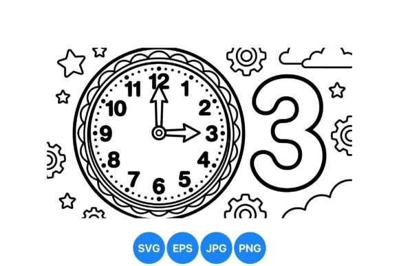 Cute Clock Number Coloring SVG