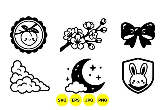 Cute Kawaii Black Clipart Set