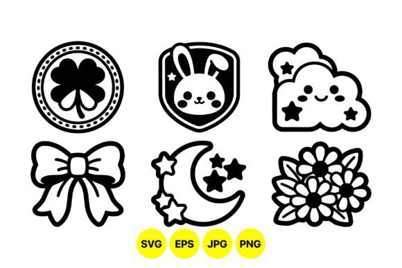 Cute Kawaii Line Art Icons Set: Graphics & Illustrations for Warm Editorial Design