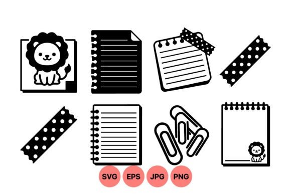 Cute Lion Stationery Icons Set: Minimalist Graphics & Illustrations