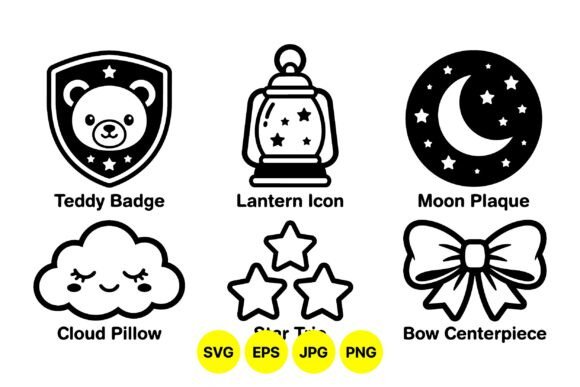 Cute Nighttime Baby Icons Pack: Graphics & Illustrations for Gentle Branding