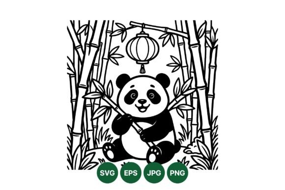 Cute Panda Bamboo Clipart: Graphics & Illustrations for Editorial Charm