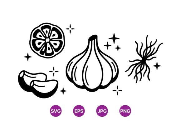 Hand Drawn Garlic Herbs Clipart: Graphics & Illustrations for Food Brands
