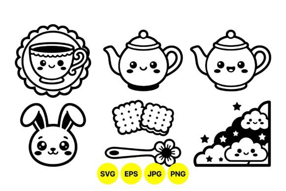 Kawaii Tea Time Clipart Set: Graphics & Illustrations