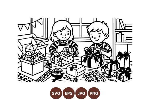 Kids Wrapping Gift Clipart: Clean Graphics & Illustrations for Handmade Joy