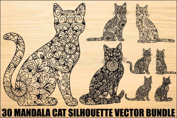 Mandala Cat Silhouette SVG Bundle: Graphics & Illustrations