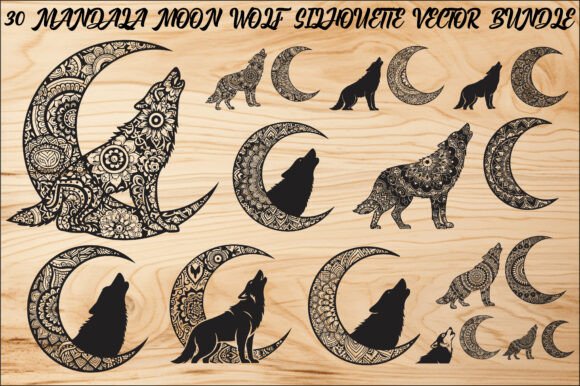 Mandala Moon Wolf SVG Bundle: Graphics & Illustrations