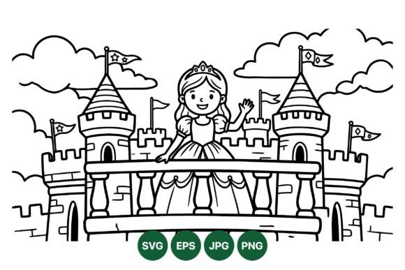 Princess Castle Outline SVG Graphics & Illustrations