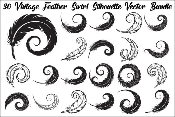 Vintage Feather Swirl SVG Bundle: Graphics & Illustrations for Editorial Polish