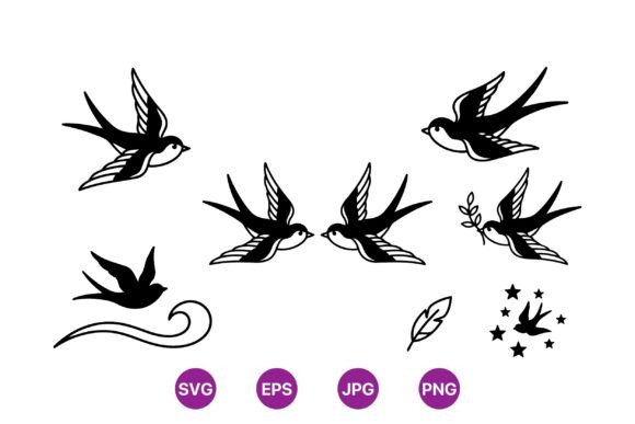 Vintage Swallow Bird Clipart Set: Elegant Graphics & Illustrations